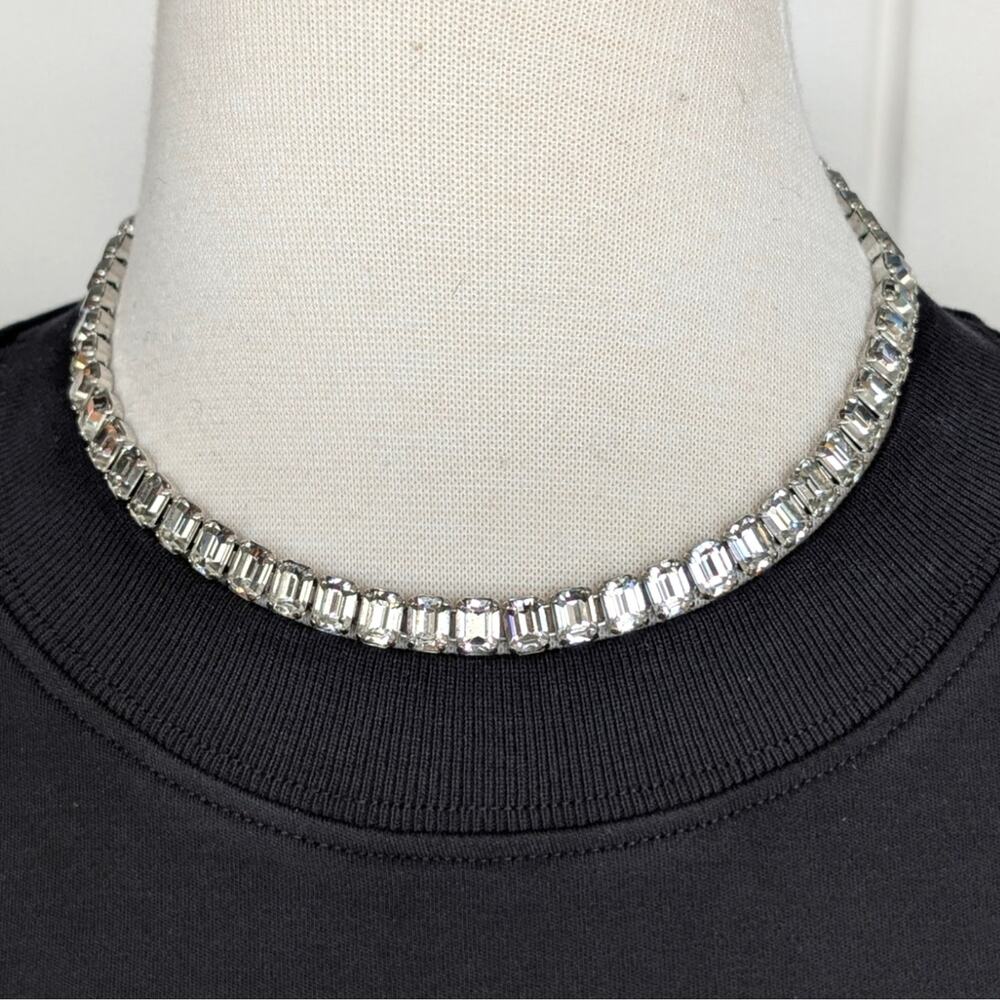 Vintage Eisenberg Emerald Cut Austrian Rhinestones Crystal Necklace Signed - Picture 2 of 9